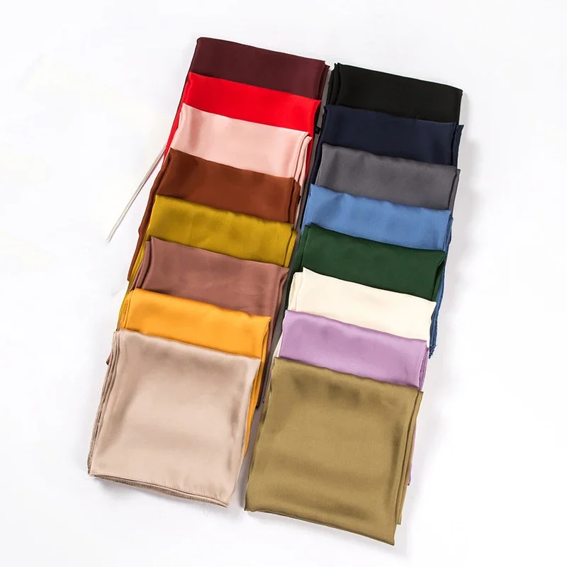 Women Accessories In Wholesale - サテンスカーフ レディース 70cm 無地 スムースな表面 ヘッドスカーフ