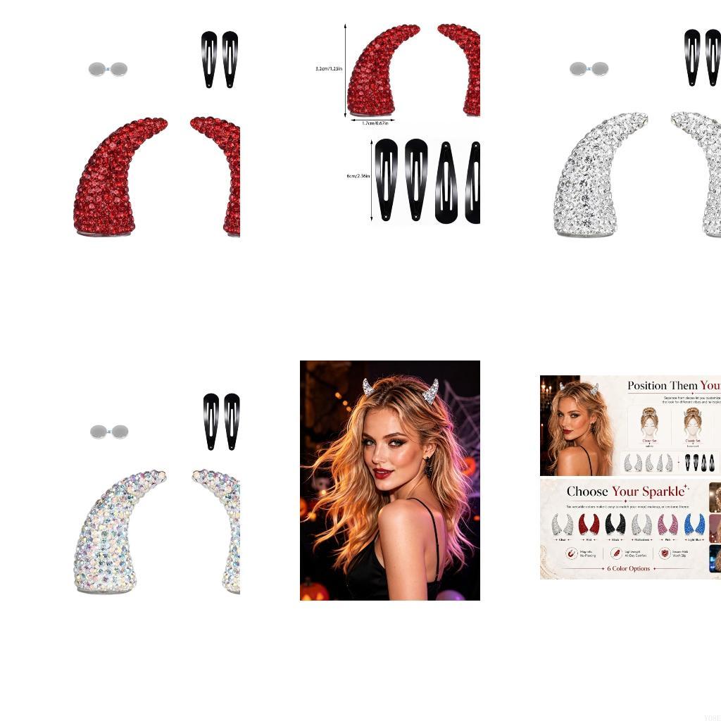 Women Accessories Display - Blingbling Party Devil Horn ヘアアクセサリーセット 磁気スナップクリップとキラキラのラインストーン付き