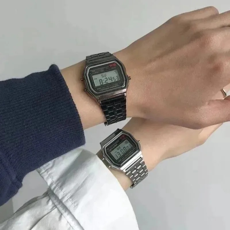 Women Accessories Display - ラグジュアリーF91Wスチールバンドウォッチ LEDデジタル ステンレススチールリンク腕時計 電子腕時計 男女兼用時計 レロホ・オンブレ