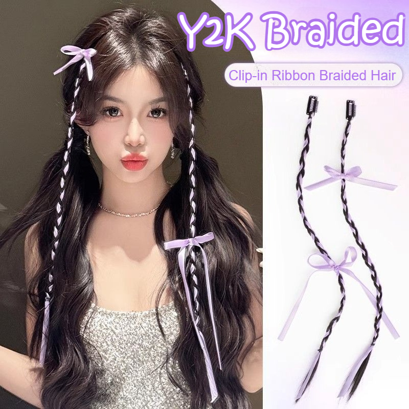 Women'S Y2K Accessories - 2/4個入りリボンボウボクシングブレイド、女性用ファッションツイストブレイドデイリーウィッグブレイド、見えないBBクリップヘアエクステンション、Y2Kブレイドウィッグ