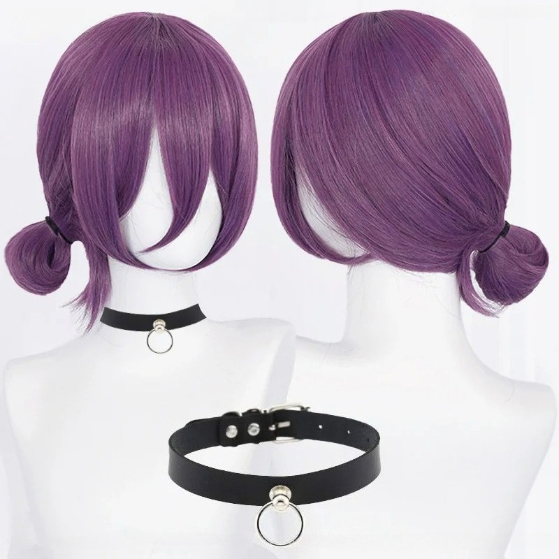 Women'S Accessories List - アニメレゼコスプレウィッグ 45 センチメートル紫ウィッグチョーカー付きコスプレ衣装女性レゼウィッグ耐熱人工毛ウィッグ