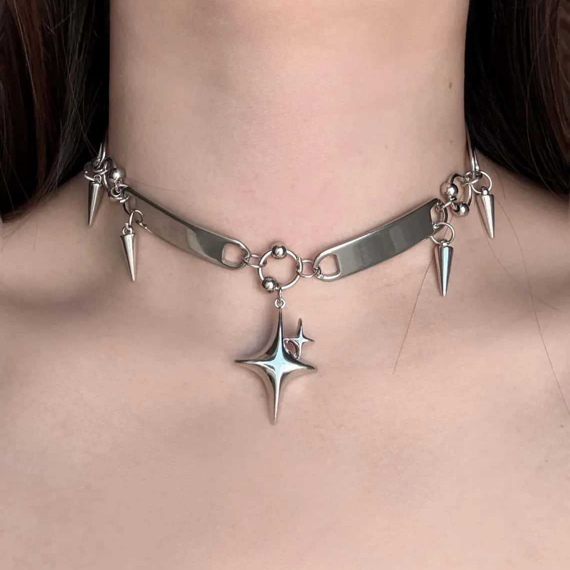 パンクスターリベットチョーカー、ロックジュエリー、Y2kアク - Women'S Y2K Accessories のレビューと価格