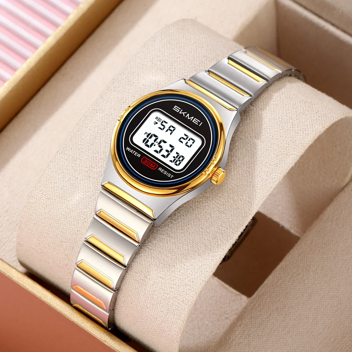 Skmei-女性用デジタルステンレス鋼時計、小型腕時計、ブラ - Women Accessories Display のレビューと価格
