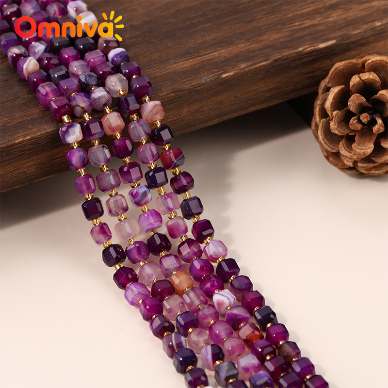 パープルライン瑪瑙石天然手作りファセットビーズ DIY 女性 - Women Accessories In Wholesale のレビューと価格