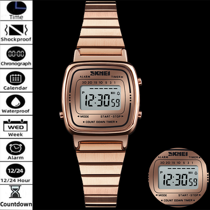 Skmei レディースデジタル腕時計高級ステンレススチールス - Women Accessories Display のレビューと価格